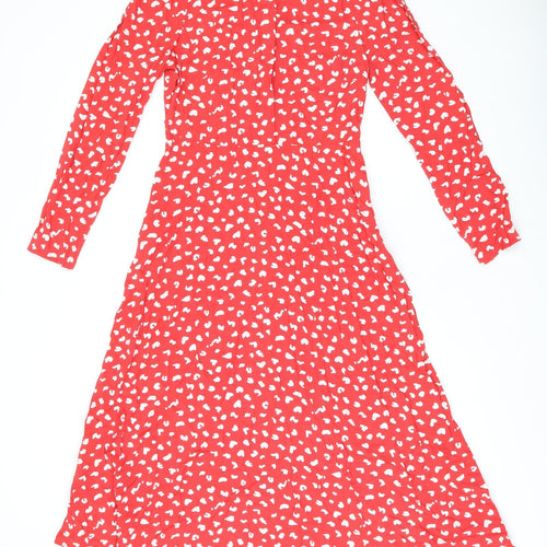 Finery Womens Red Geometric Viscose A-Line Size 10 Round Neck Zip