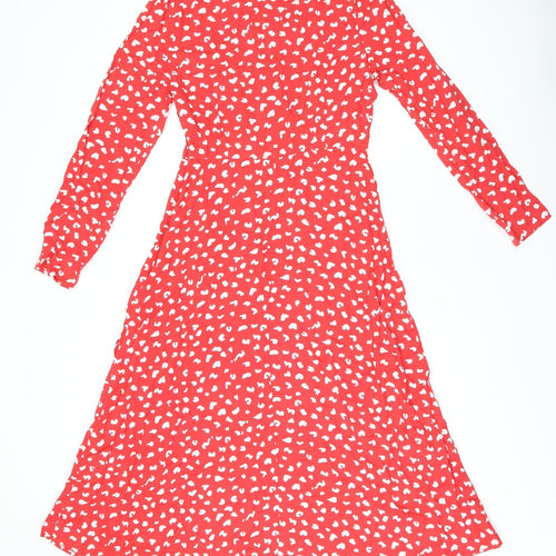 Finery Womens Red Geometric Viscose A-Line Size 10 Round Neck Zip