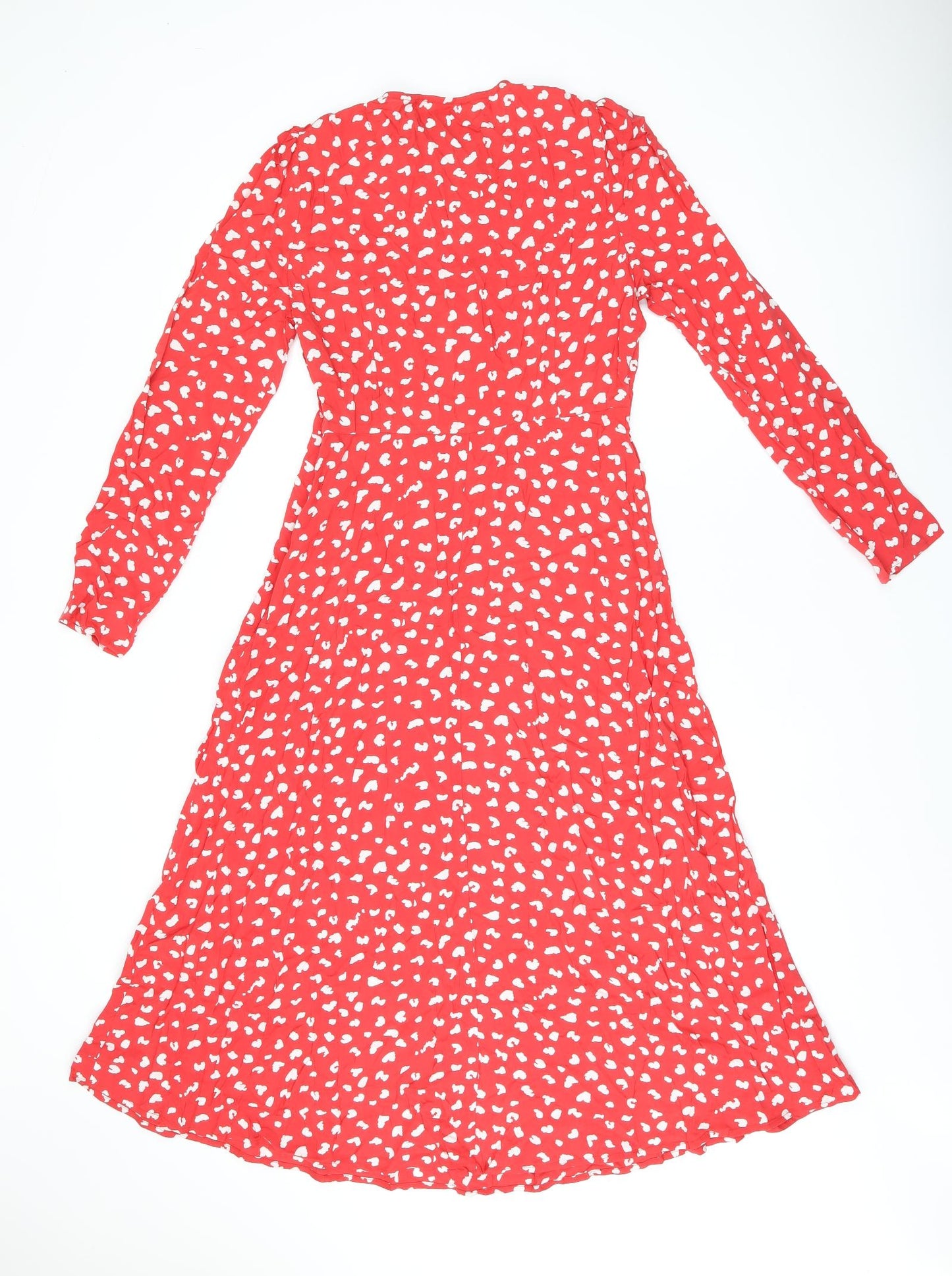 Finery Womens Red Geometric Viscose A-Line Size 10 Round Neck Zip