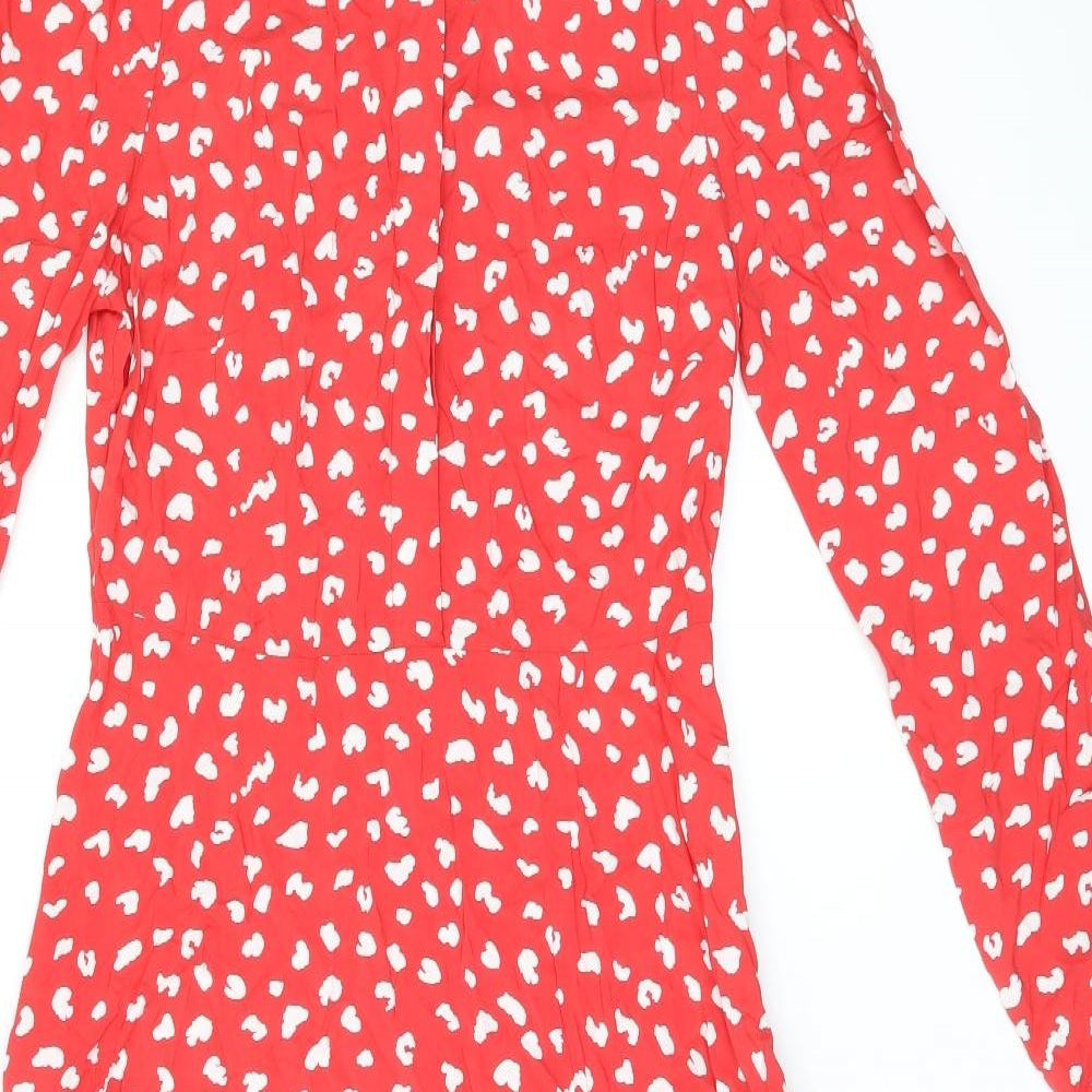 Finery Womens Red Geometric Viscose A-Line Size 10 Round Neck Zip