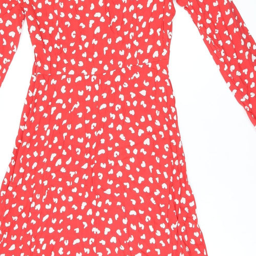 Finery Womens Red Geometric Viscose A-Line Size 10 Round Neck Zip