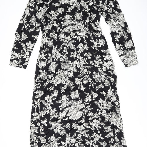 Finery Womens Black Floral Viscose A-Line Size 14 Round Neck Zip