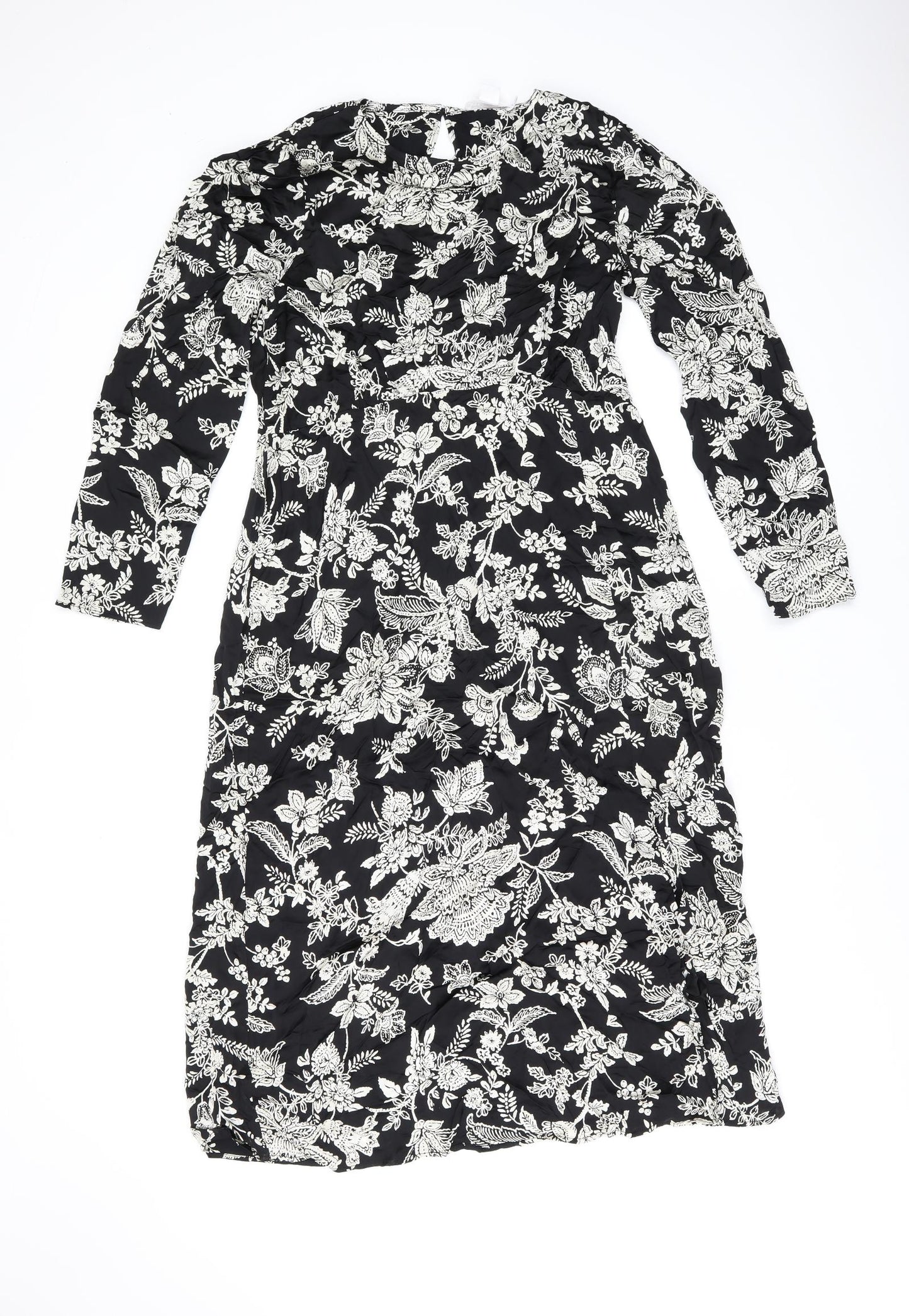 Finery Womens Black Floral Viscose A-Line Size 14 Round Neck Zip
