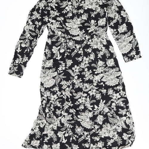 Finery Womens Black Floral Viscose A-Line Size 14 Round Neck Zip