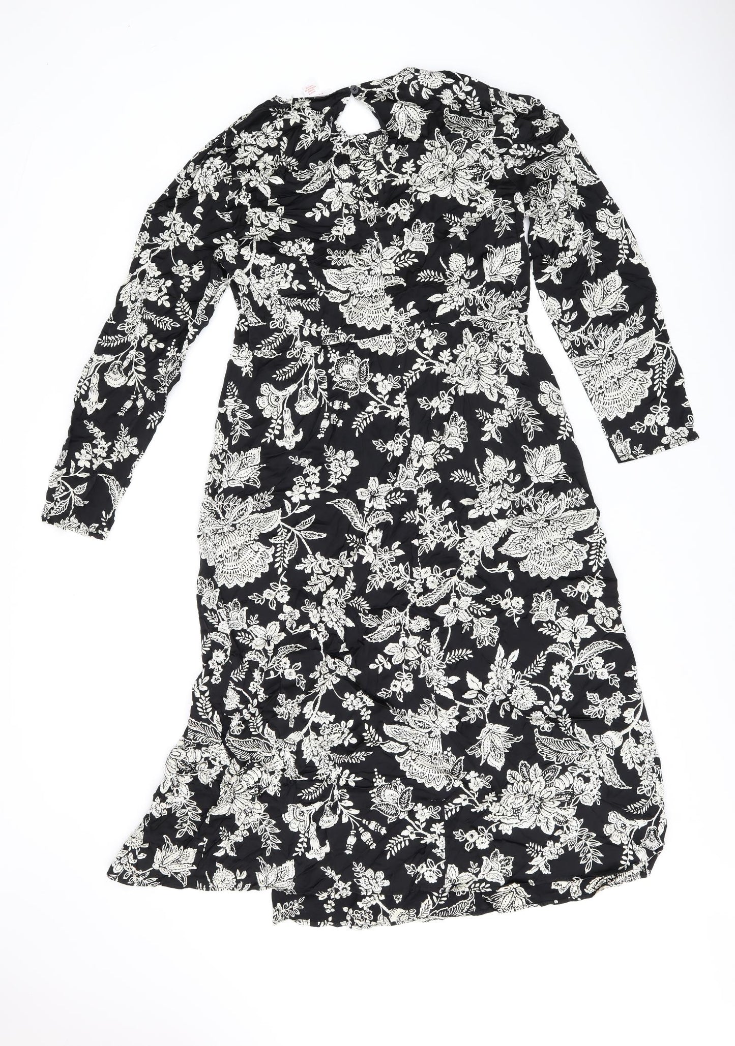 Finery Womens Black Floral Viscose A-Line Size 14 Round Neck Zip