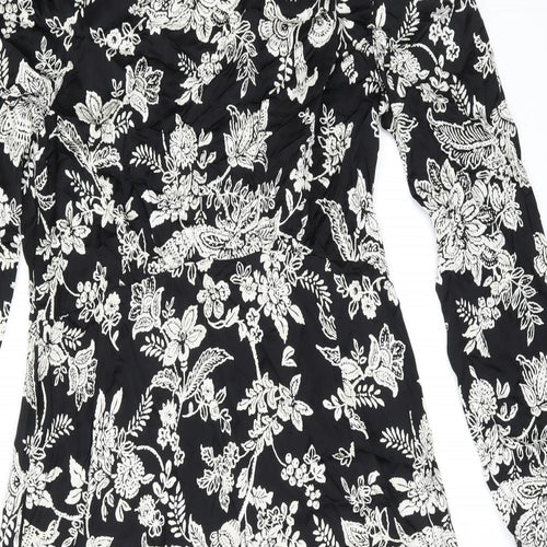Finery Womens Black Floral Viscose A-Line Size 14 Round Neck Zip