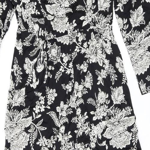 Finery Womens Black Floral Viscose A-Line Size 14 Round Neck Zip