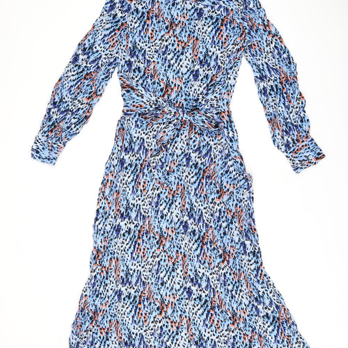 Marks and Spencer Womens Blue Geometric Viscose Shirt Dress Size 8 Collared Button