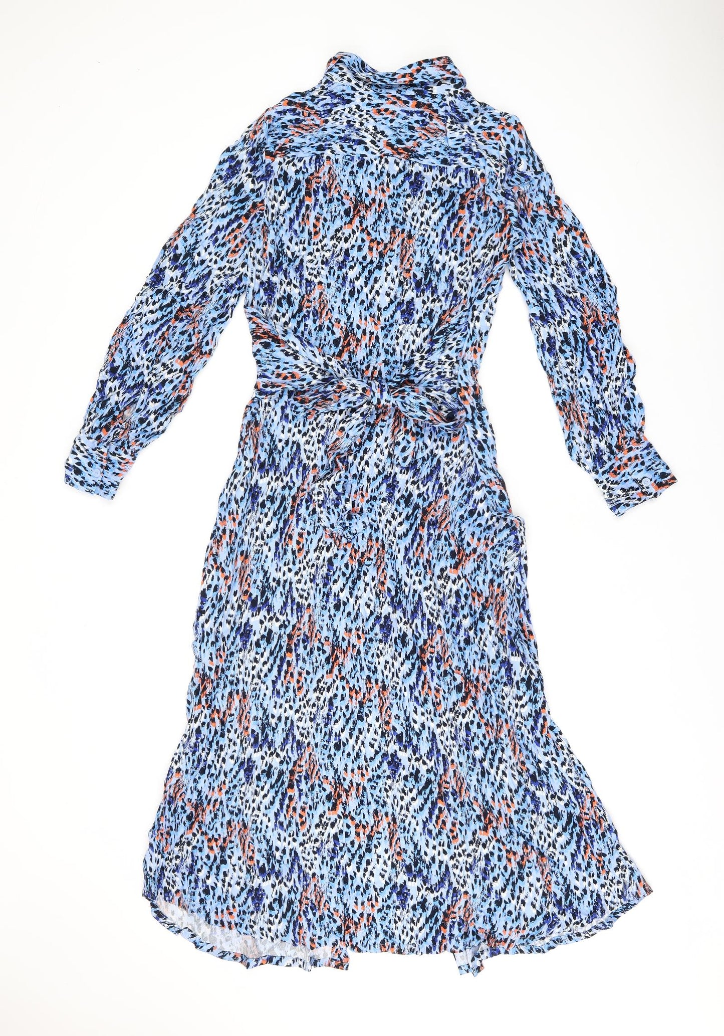 Marks and Spencer Womens Blue Geometric Viscose Shirt Dress Size 8 Collared Button