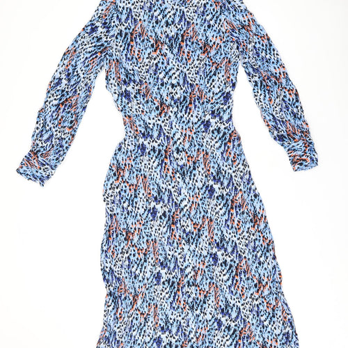 Marks and Spencer Womens Blue Geometric Viscose Shirt Dress Size 8 Collared Button