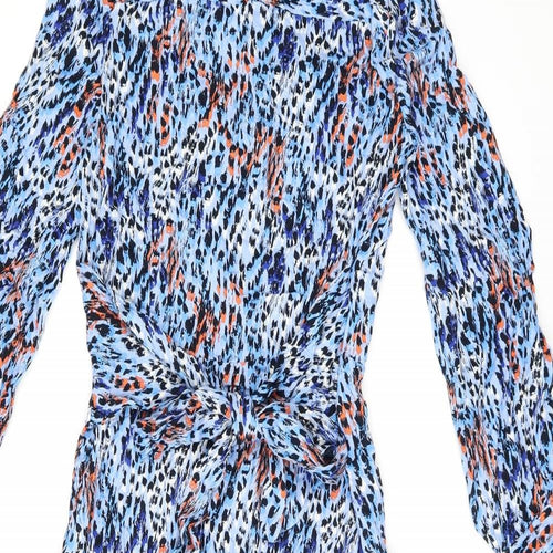 Marks and Spencer Womens Blue Geometric Viscose Shirt Dress Size 8 Collared Button