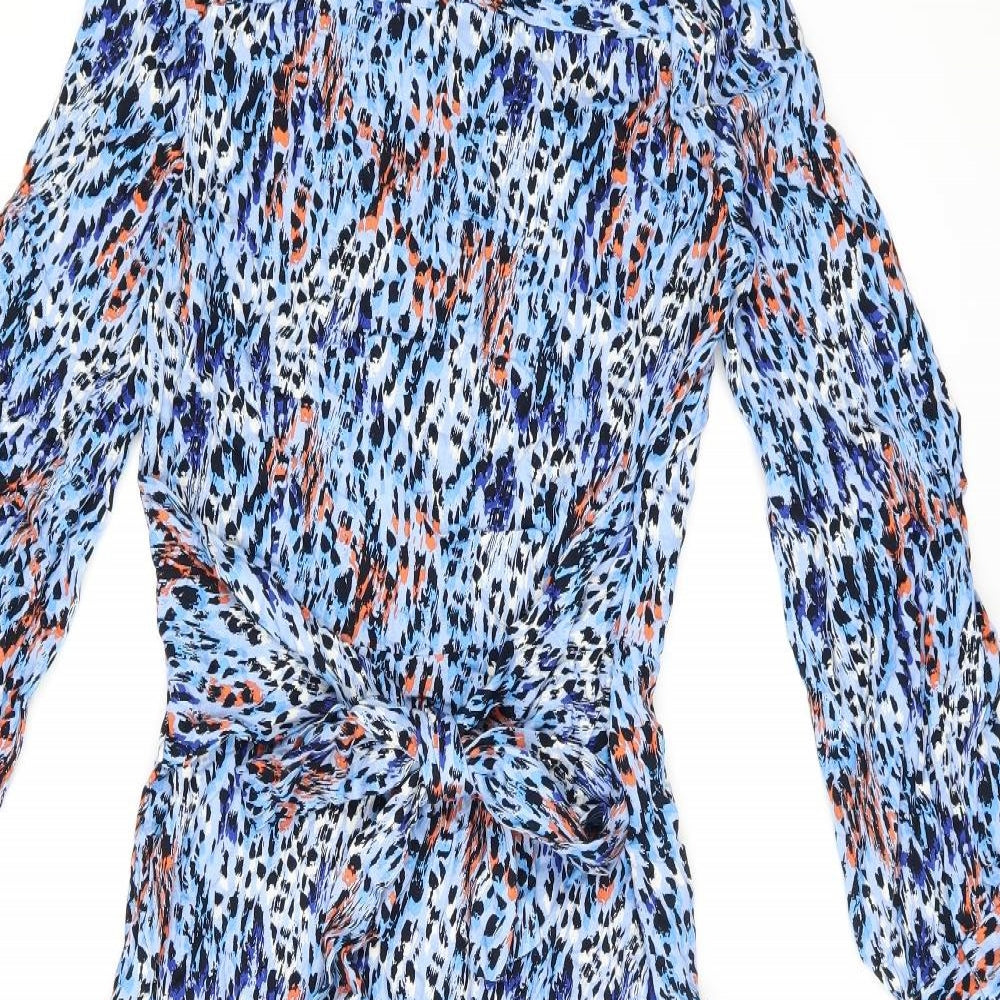 Marks and Spencer Womens Blue Geometric Viscose Shirt Dress Size 8 Collared Button