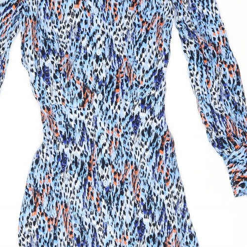 Marks and Spencer Womens Blue Geometric Viscose Shirt Dress Size 8 Collared Button