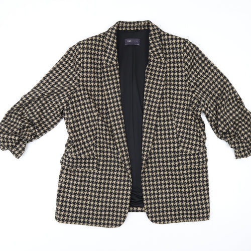 Marks and Spencer Womens Beige Geometric Jacket Blazer Size 16 - Houndstooth