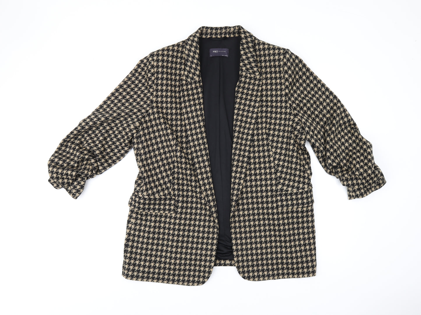 Marks and Spencer Womens Beige Geometric Jacket Blazer Size 16 - Houndstooth