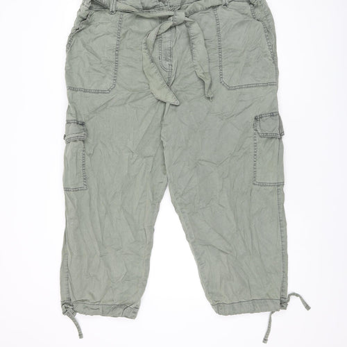 Marks and Spencer Womens Green Lyocell Cargo Trousers Size 24 L22 in Regular Zip - Belted