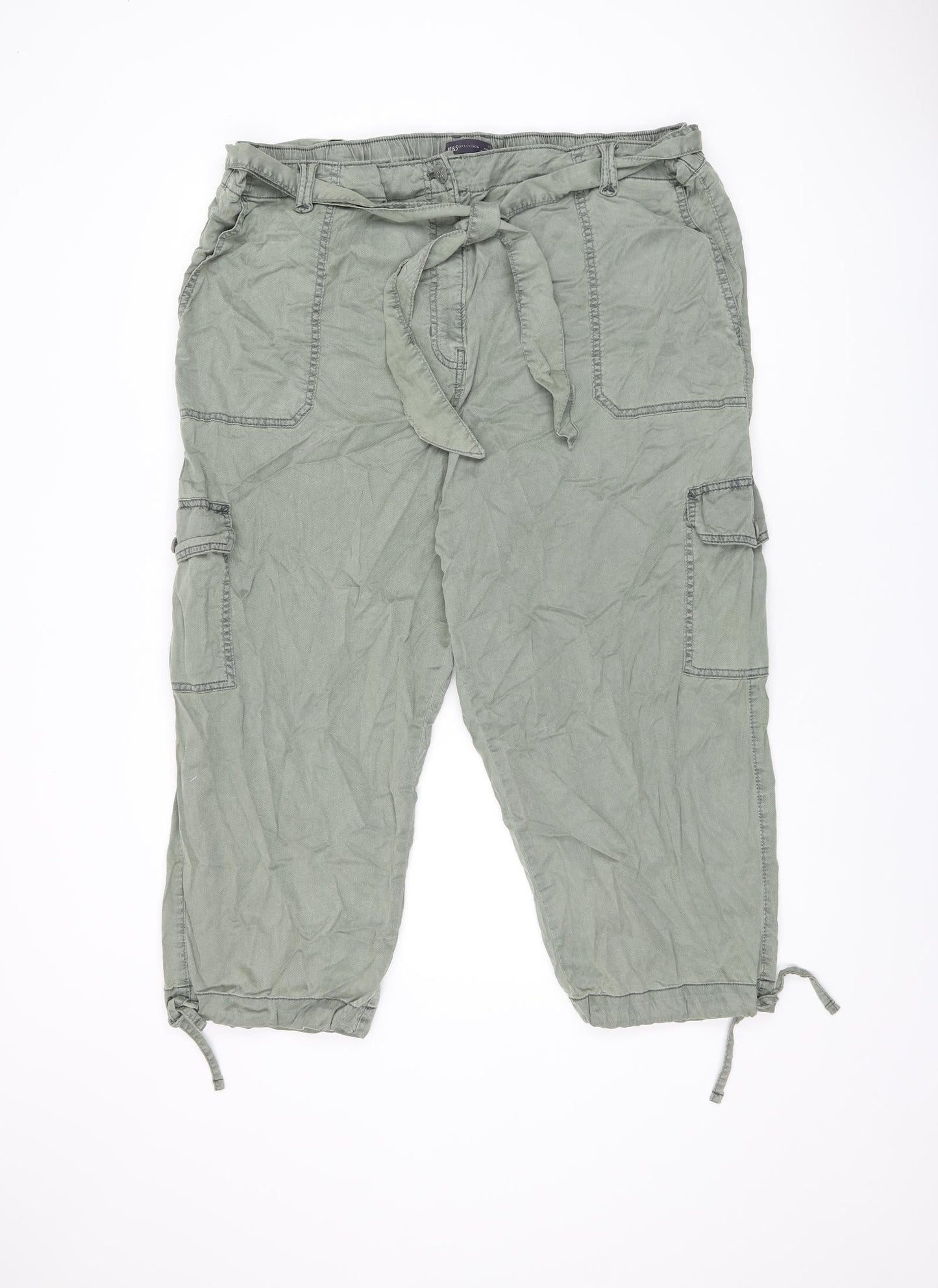 Marks and Spencer Womens Green Lyocell Cargo Trousers Size 24 L22 in Regular Zip - Belted