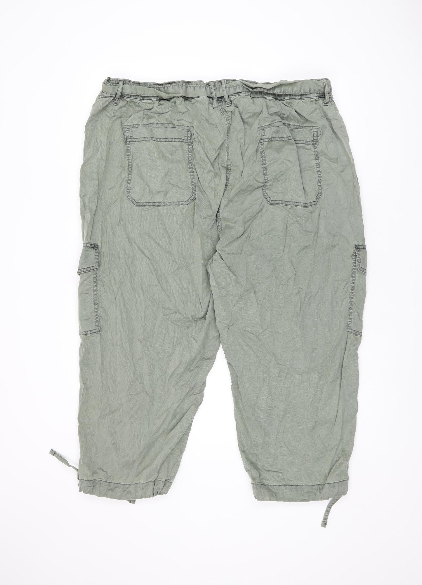 Marks and Spencer Womens Green Lyocell Cargo Trousers Size 24 L22 in Regular Zip - Belted