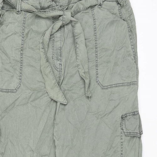 Marks and Spencer Womens Green Lyocell Cargo Trousers Size 24 L22 in Regular Zip - Belted