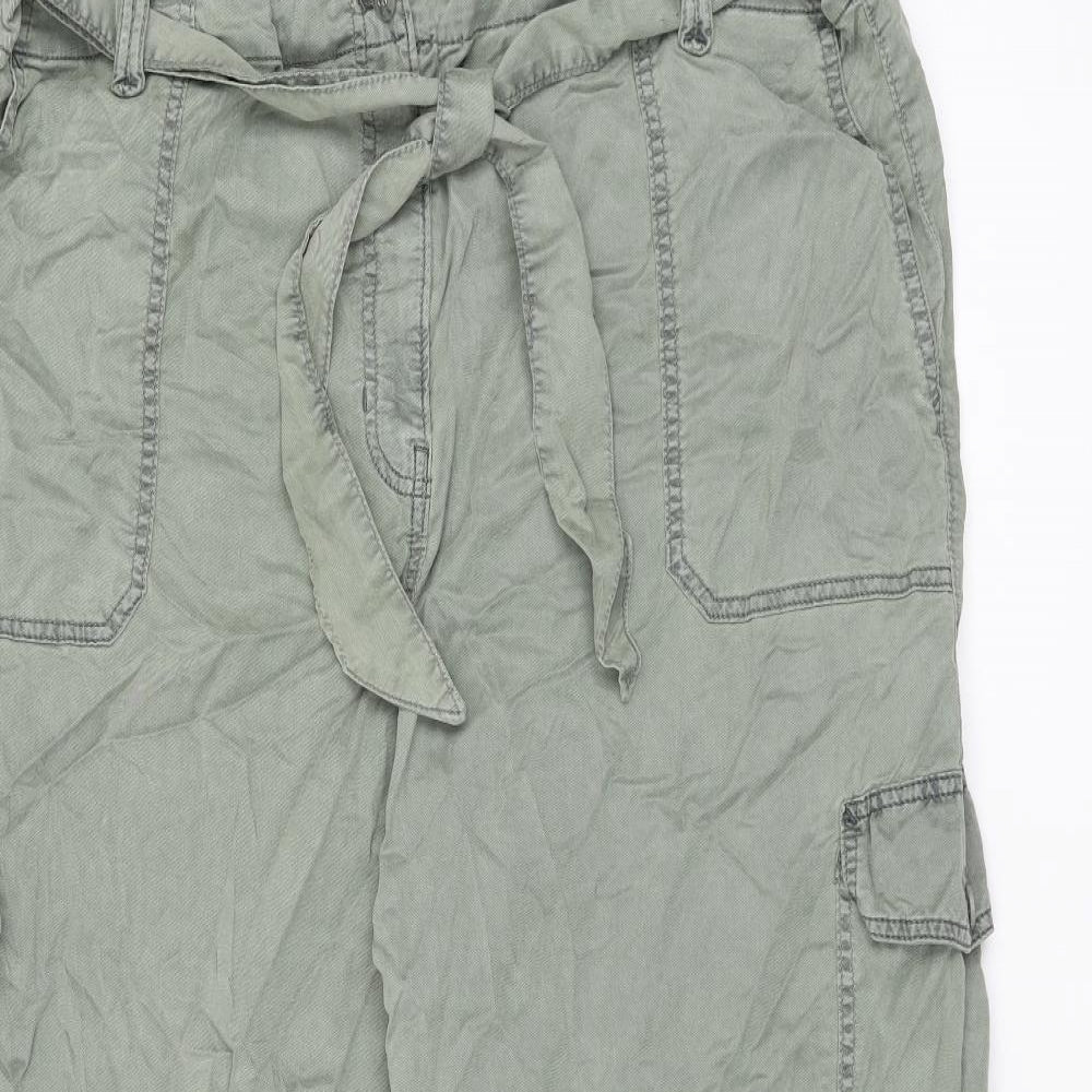 Marks and Spencer Womens Green Lyocell Cargo Trousers Size 24 L22 in Regular Zip - Belted