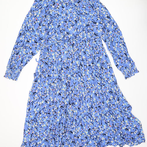 Marks and Spencer Womens Blue Floral Viscose A-Line Size 22 V-Neck Pullover