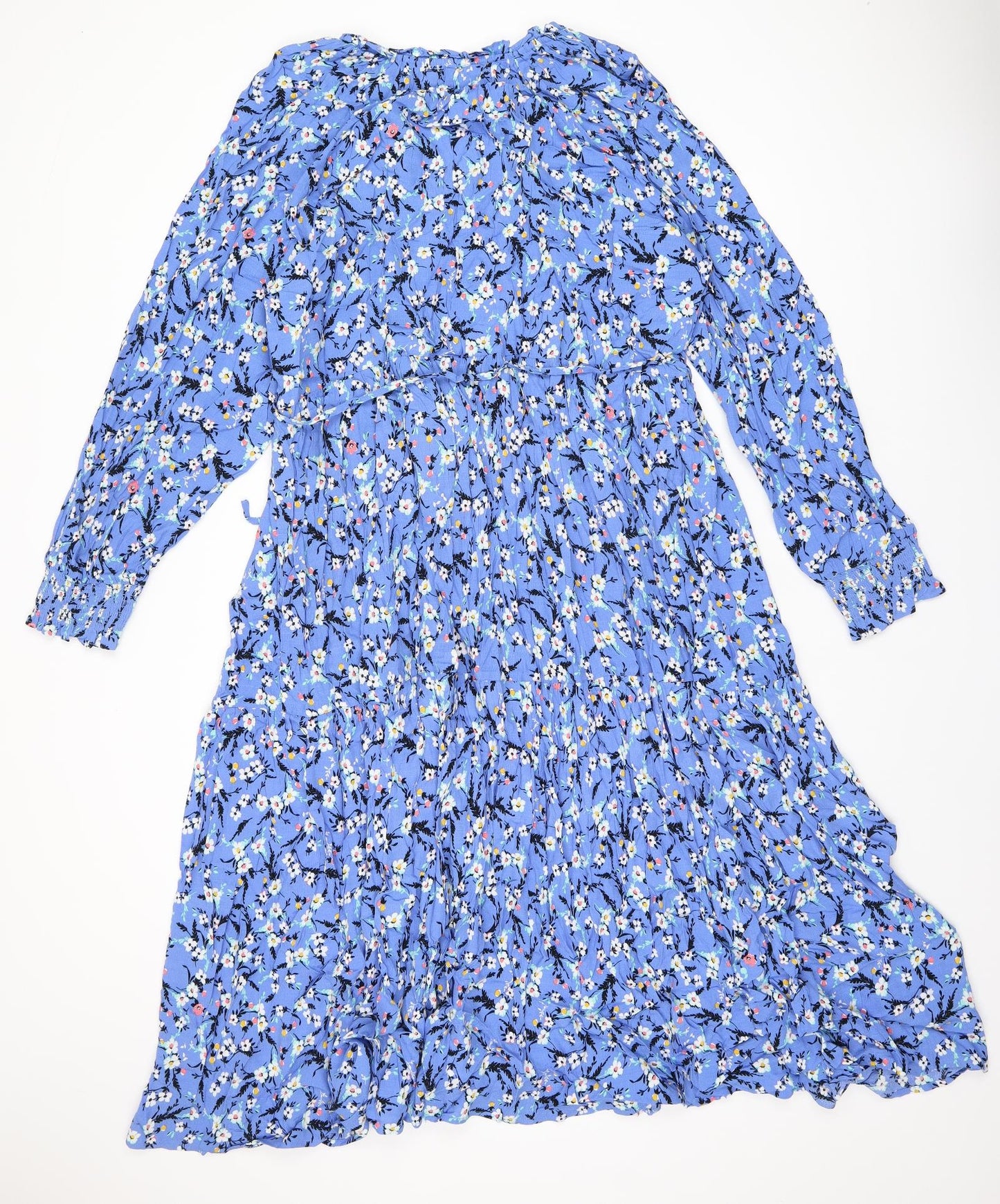 Marks and Spencer Womens Blue Floral Viscose A-Line Size 22 V-Neck Pullover