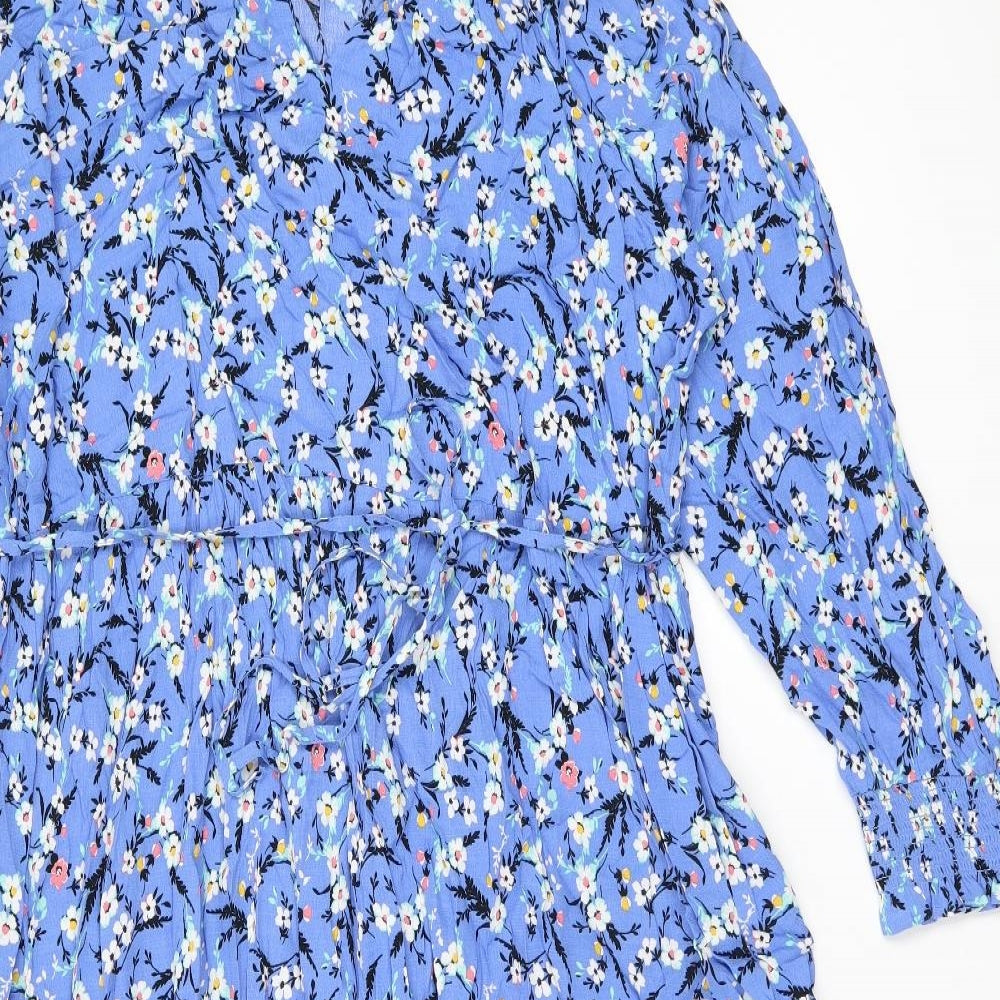 Marks and Spencer Womens Blue Floral Viscose A-Line Size 22 V-Neck Pullover