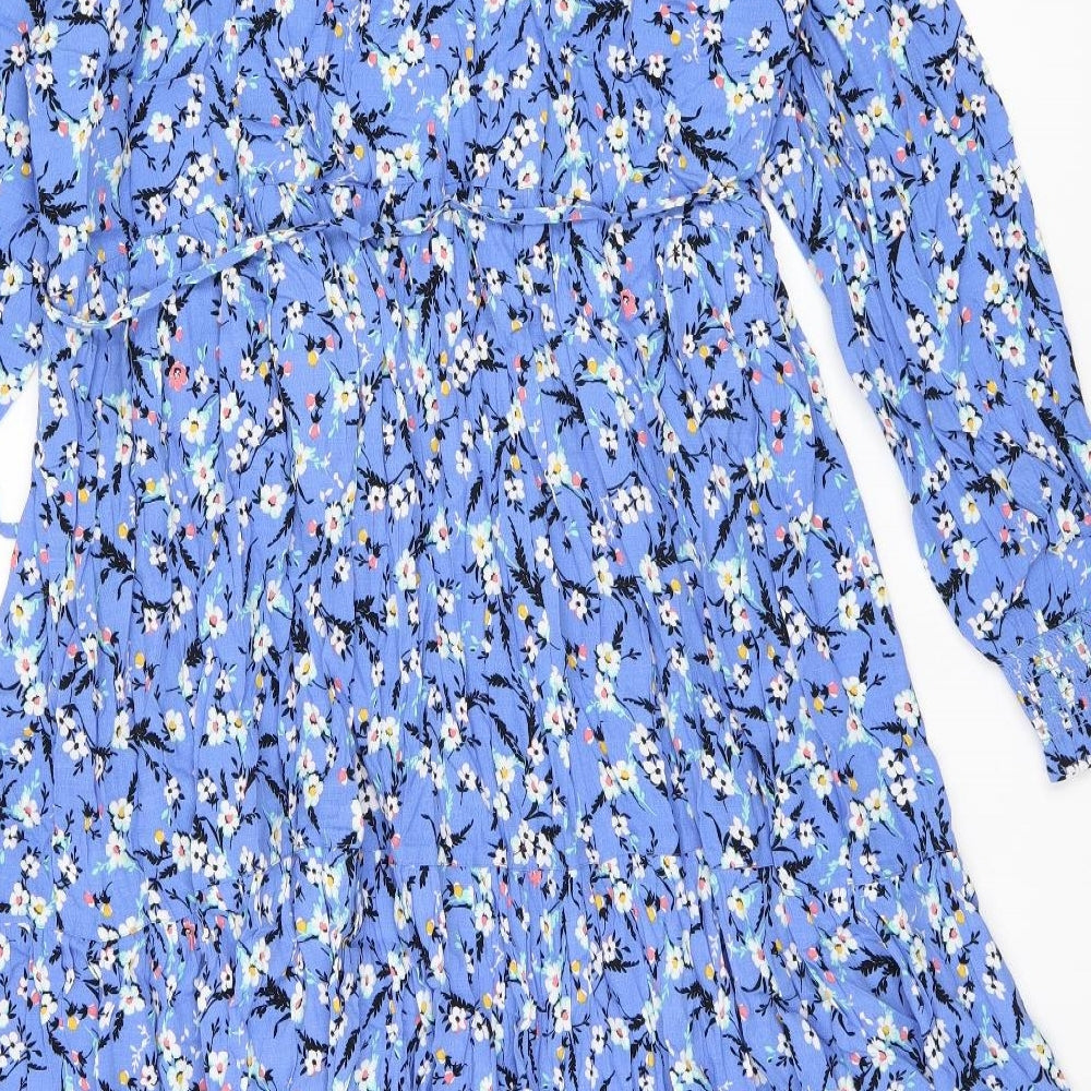 Marks and Spencer Womens Blue Floral Viscose A-Line Size 22 V-Neck Pullover