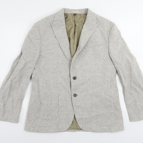 Marks and Spencer Mens Beige Plaid Linen Jacket Blazer Size 42 Regular