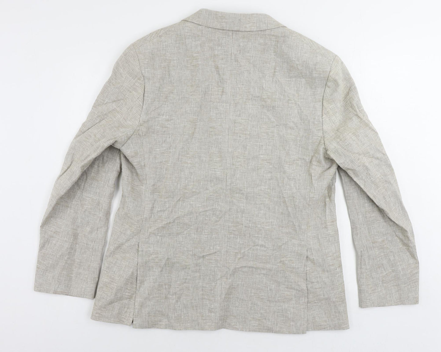 Marks and Spencer Mens Beige Plaid Linen Jacket Blazer Size 42 Regular