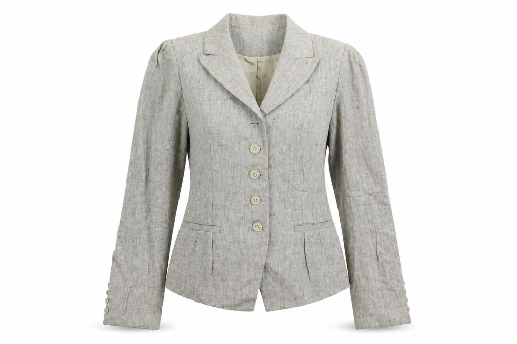 Front view of Emanuel Ungaro women’s beige jacket blazer, size UK 10, button