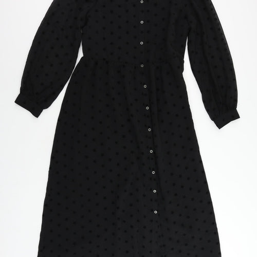 Marks and Spencer Womens Black Geometric Polyester A-Line Size 10 Round Neck Button - Star Pattern