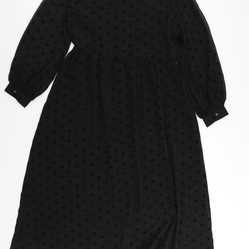 Marks and Spencer Womens Black Geometric Polyester A-Line Size 10 Round Neck Button - Star Pattern