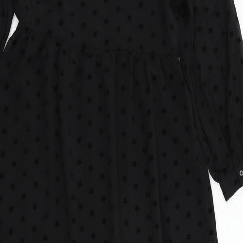 Marks and Spencer Womens Black Geometric Polyester A-Line Size 10 Round Neck Button - Star Pattern