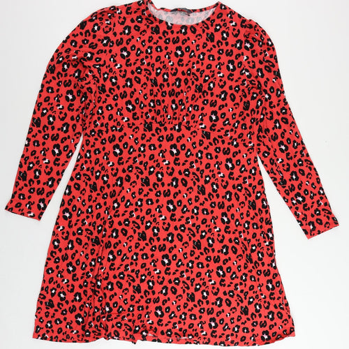 Marks and Spencer Womens Red Animal Print Viscose T-Shirt Dress Size 18 Crew Neck Pullover