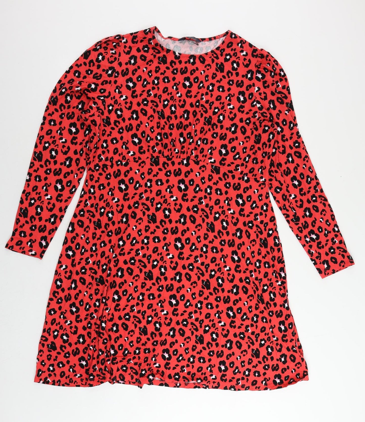 Marks and Spencer Womens Red Animal Print Viscose T-Shirt Dress Size 18 Crew Neck Pullover
