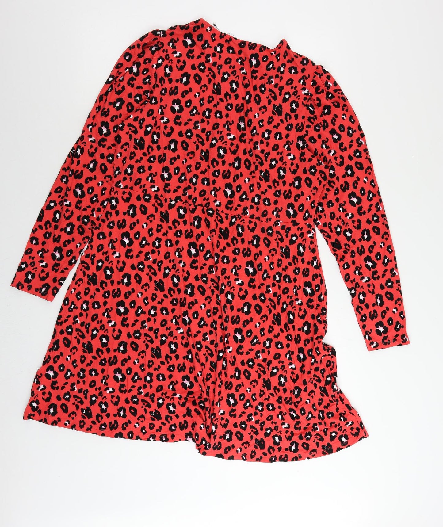Marks and Spencer Womens Red Animal Print Viscose T-Shirt Dress Size 18 Crew Neck Pullover