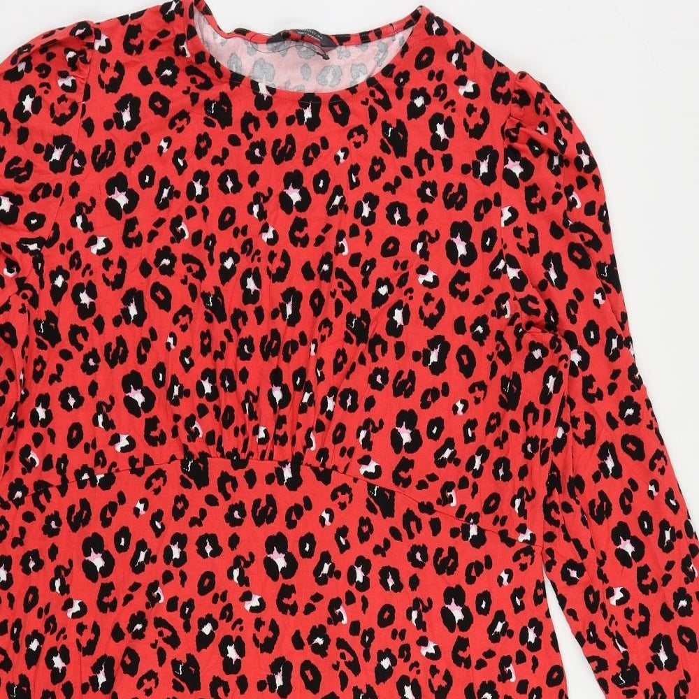 Marks and Spencer Womens Red Animal Print Viscose T-Shirt Dress Size 18 Crew Neck Pullover