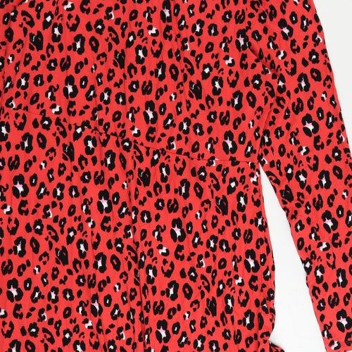 Marks and Spencer Womens Red Animal Print Viscose T-Shirt Dress Size 18 Crew Neck Pullover