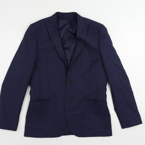 Moss London Mens Blue Polyester Jacket Suit Jacket Size 40 Regular