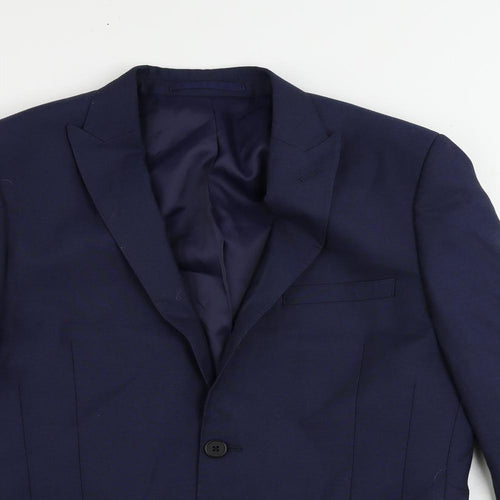Moss London Mens Blue Polyester Jacket Suit Jacket Size 40 Regular