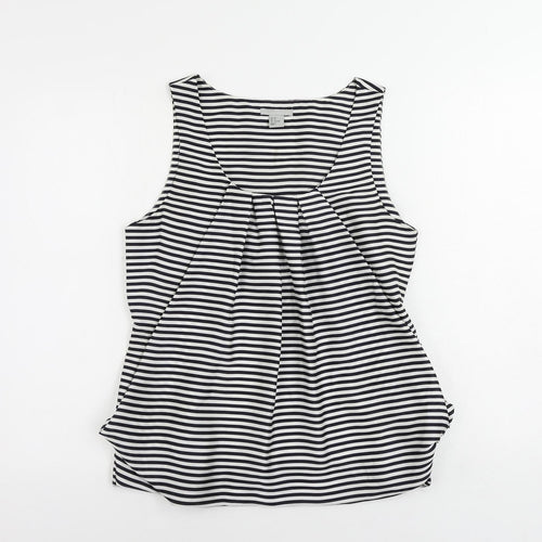 H&M Womens Black Striped Polyester Basic Tank Size 10 Scoop Neck - Front Pleat Detail