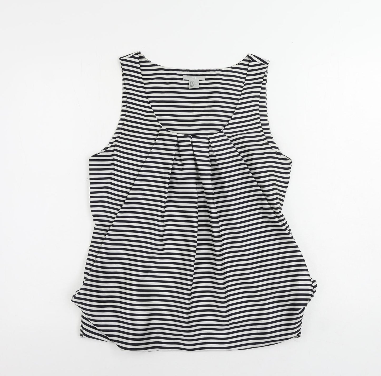 H&M Womens Black Striped Polyester Basic Tank Size 10 Scoop Neck - Front Pleat Detail