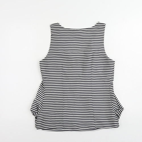 H&M Womens Black Striped Polyester Basic Tank Size 10 Scoop Neck - Front Pleat Detail