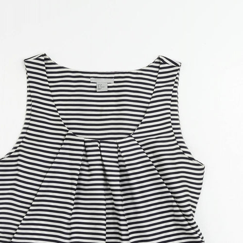 H&M Womens Black Striped Polyester Basic Tank Size 10 Scoop Neck - Front Pleat Detail