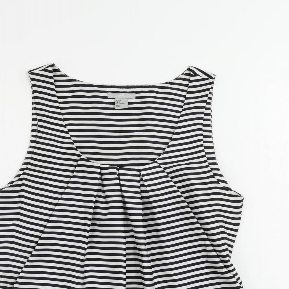 H&M Womens Black Striped Polyester Basic Tank Size 10 Scoop Neck - Front Pleat Detail