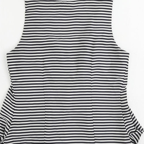 H&M Womens Black Striped Polyester Basic Tank Size 10 Scoop Neck - Front Pleat Detail