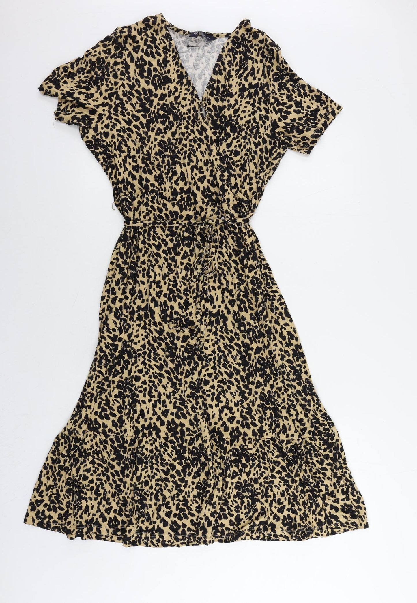 Marks and Spencer Womens Brown Animal Print Viscose A-Line Size 14 V-Neck Pullover