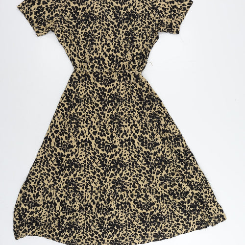 Marks and Spencer Womens Brown Animal Print Viscose A-Line Size 14 V-Neck Pullover