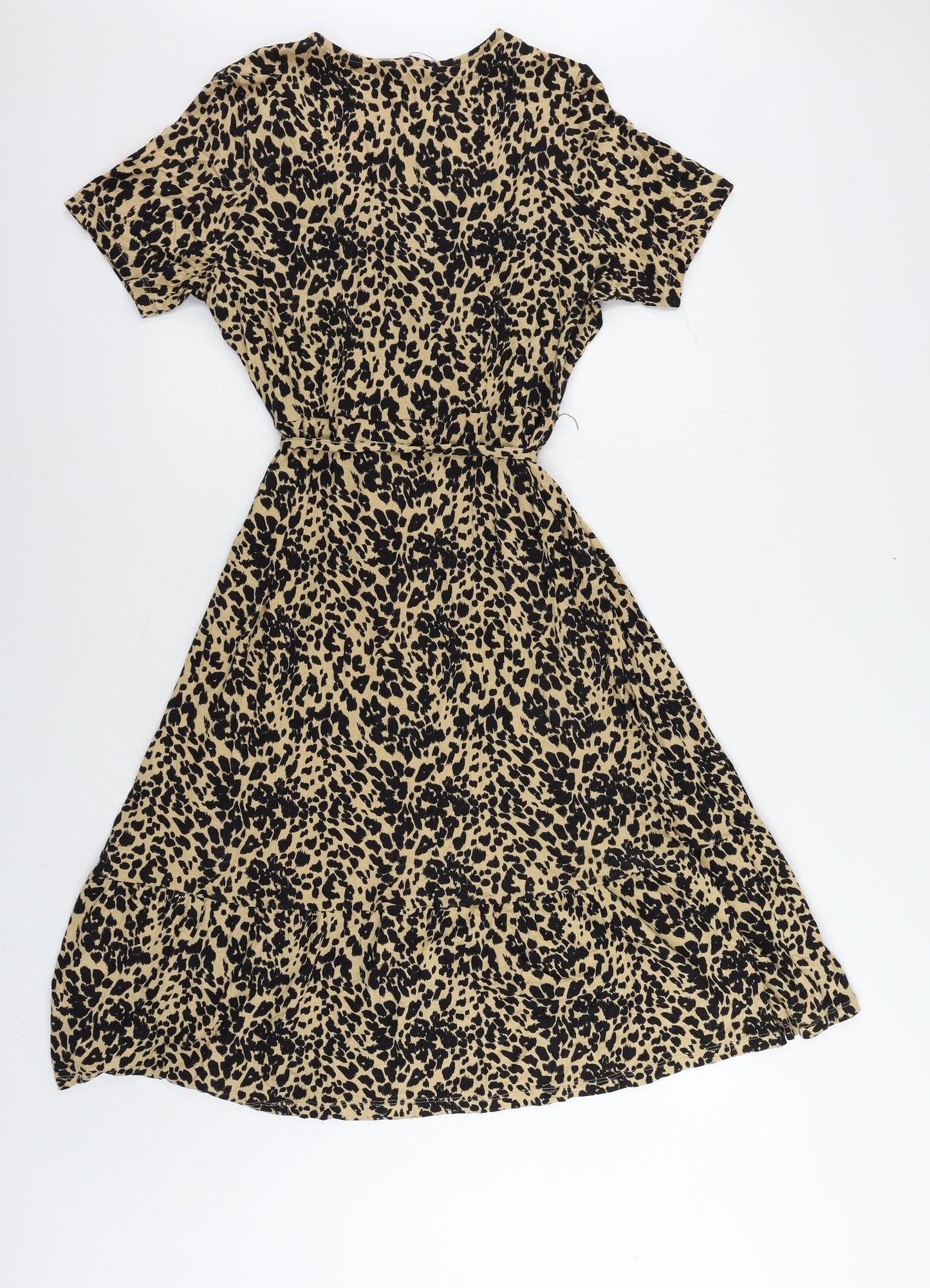 Marks and Spencer Womens Brown Animal Print Viscose A-Line Size 14 V-Neck Pullover